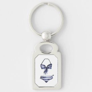 Navy gestreifter Vintage-Badeanzug-Bikini-Schlüsse Schlüsselanhänger