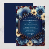 Navy Gilded Anemone Wedding Einladung (Vorne/Hinten)