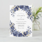 Navy Gilded Bloom Romance Wedding Einladung (Stehend Vorderseite)