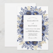 Navy Gilded Bloom Romantic Wedding Einladung (Vorne/Hinten)