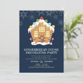 Navy Gingerbread House Decoration Party Einladung (Stehend Vorderseite)