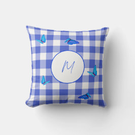 Navy Gingham Butterfly Elegant Monogram Kissen