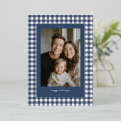 Navy Gingham Foto Folien Feiertagskarte (Stehend vorne)