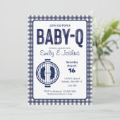 Navy Gingham Kariert Baby Shower Einladung (Stehend Vorderseite)