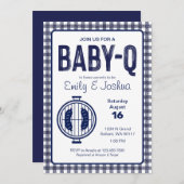 Navy Gingham Kariert Baby Shower Einladung (Vorne/Hinten)