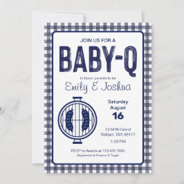 Navy Gingham Kariert Baby Shower Einladung