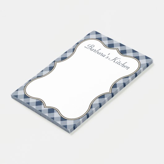 Navy Gingham Kitchen Notepad Post-it Klebezettel (angewinkelt)