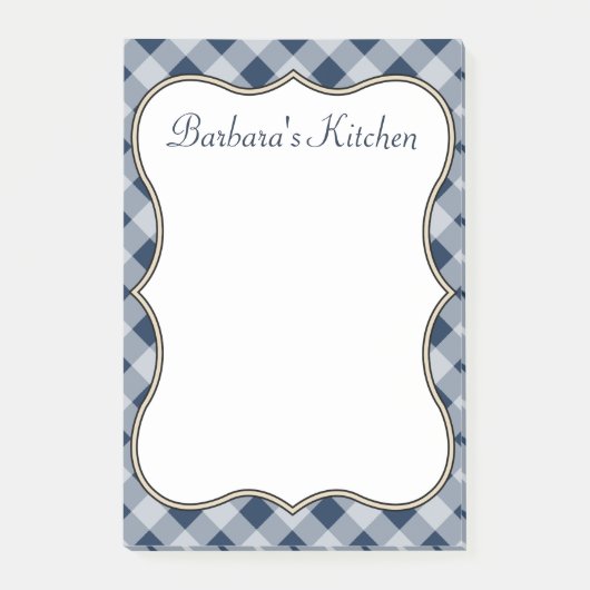 Navy Gingham Kitchen Notepad Post-it Klebezettel (Vorderseite)