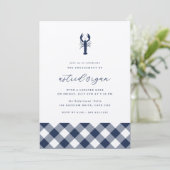 Navy Gingham | Lobbake-Engagement-Partei Einladung (Stehend Vorderseite)