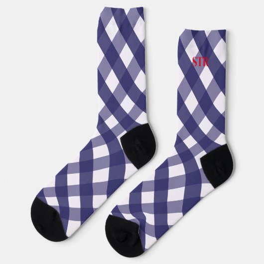Navy Gingham Mit Monogramm Pattern Socks Socken (Linkes Detail)