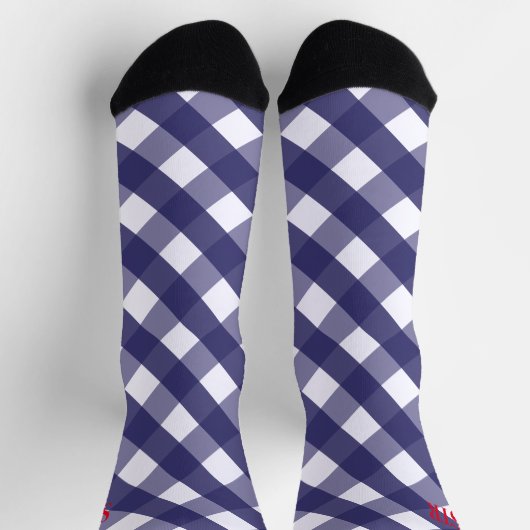 Navy Gingham Mit Monogramm Pattern Socks Socken (Oben)