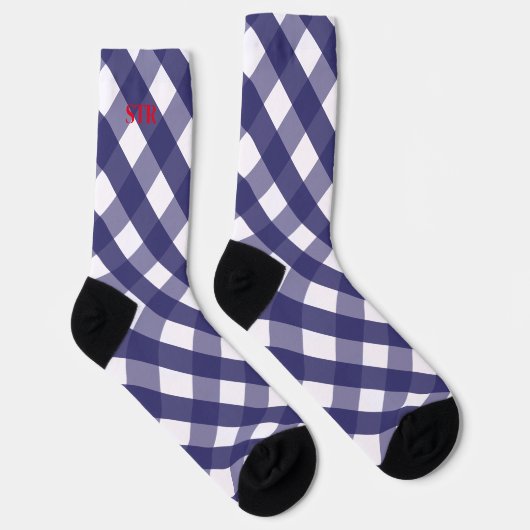 Navy Gingham Mit Monogramm Pattern Socks Socken (Rechts)