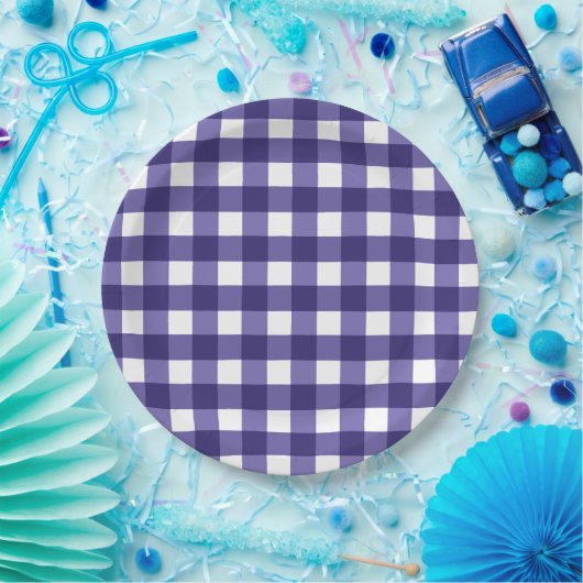 Navy Gingham Pappteller (Party)
