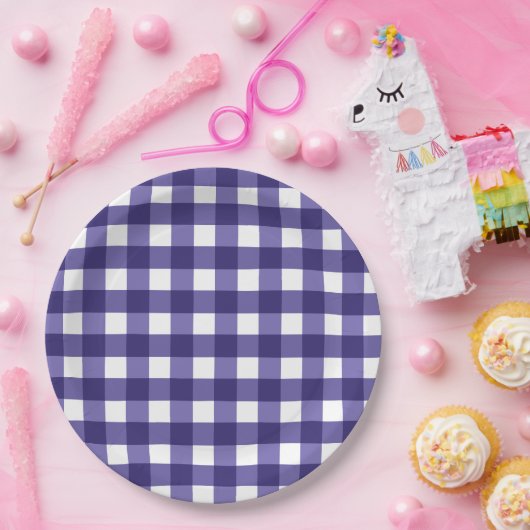 Navy Gingham Pappteller (Party)
