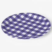 Navy Gingham Pappteller (Schrägansicht)