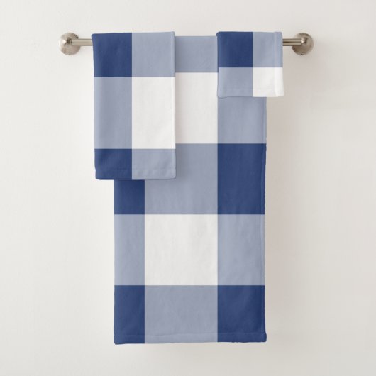 Navy Gingham Pattern Badhandtuch Set (Insitu)