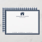 Navy Gingham Personalisiert Real Anwesen Agent Fla Mitteilungskarte (Vorne/Hinten)