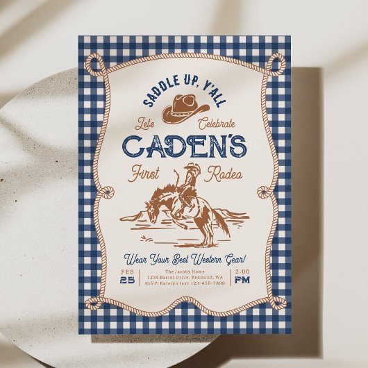 Navy Gingham Rope Rodeo Invitation Einladung