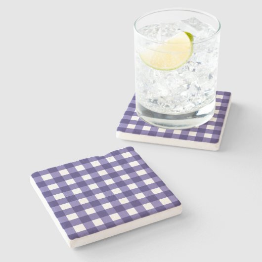 Navy Gingham Steinuntersetzer (Seitenansicht)