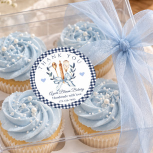 Navy Gingham Utensilien Kochen Bäckerei Danke  Runder Aufkleber