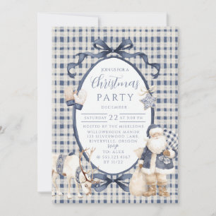 Navy Gingham Weihnachtsmann Weihnachten Einladung