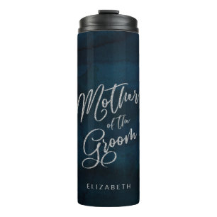 Navy Glanz Dunkelblau Monogramm Mutter des Bräutig Thermosbecher