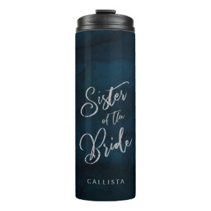 Navy Glanz Dunkelblau Monogramm Schwester der Brau Thermosbecher
