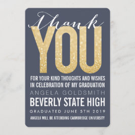 Navy Glitzer Typografie Abschluss Danke Karte