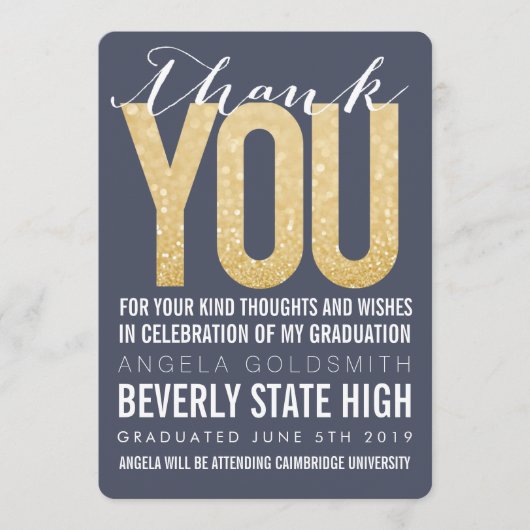 Navy Glitzer Typografie Abschluss Danke Karte (Vorderseite)