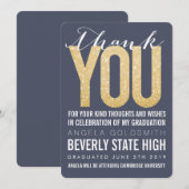 Navy Glitzer Typografie Abschluss Danke Karte (Vorne/Hinten)