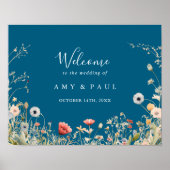 Navy Glückliches Boho Wildblumen Hochzeits Willkom Poster (Vorne)