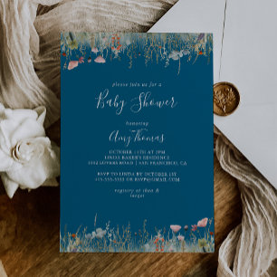 Navy Glückselige Boho Wildblumen-Baby-Party Einladung