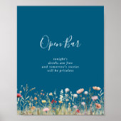 Navy Glückselige Boho-Wildblumen-Hochzeits-Open-Ba Poster (Vorne)