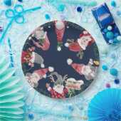 Navy Gnomes Red Gray Christmas Watercolor Foliage Pappteller (Party)