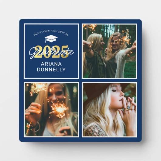 Navy & Gold 3 Foto Abschluss Fotoplatte (Vorderseite)