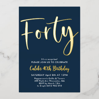 Navy Gold 40. Geburtstag Mens Moderne Folieneinladung