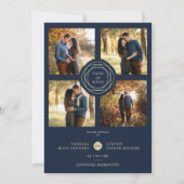 Navy Gold 4 Fotos Moderne Collage Wedding Script (Vorderseite)