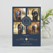 Navy Gold 4 Fotos Moderne Collage Wedding Script (Stehend Vorderseite)