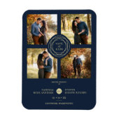 Navy Gold 4 Photos Modern Collage Wedding Script Magnet (Vertikal)