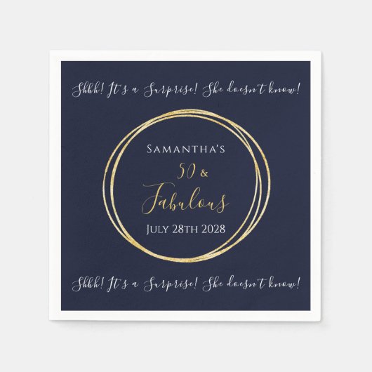 Navy Gold 50. Überraschung Geburtstagsparty Serviette (Vorderseite)
