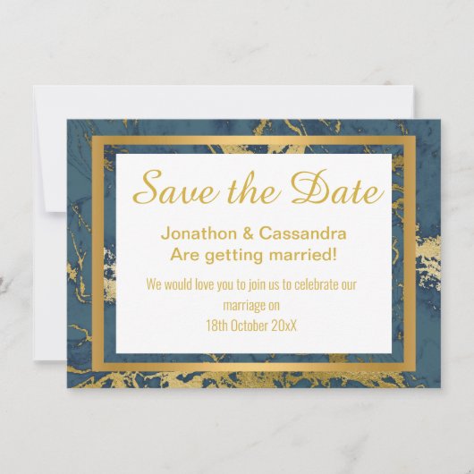 NAVY GOLD ABSTRAKT MARBLE SAVE THE DATE (Vorderseite)