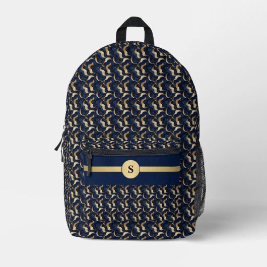 Navy & Gold Abstrakter Personalisierter Rucksack (Vorderseite)