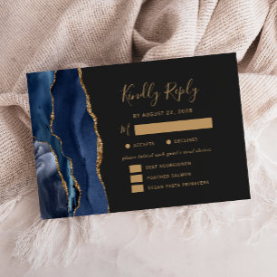 Navy Gold Achat-Essen Optionen Dunkle Hochzeits-RS RSVP Karte