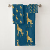 NAVY GOLD AFRICAN GIRAFFE WHITE BADEZIMMER TOWEL S BADHANDTUCH SET (Insitu)