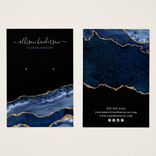 Navy & Gold Agate Geode Earring Display Card (Vorne & Hinten)