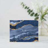 Navy Gold Agate Geode Gemstone Hochzeitsankündigun Ankündigungspostkarte (Stehend Vorderseite)