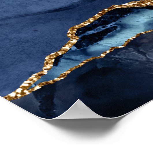 Navy Gold Agate Geode Marble Wedding Poster (Ecke)
