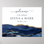 Navy Gold Agate Geode Marble Wedding Poster (Vorne)