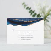 Navy Gold Agate Geode Marble Wedding RSVP Karte (Stehend Vorderseite)