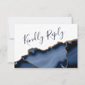 Navy Gold Agate Geode Marble Wedding RSVP Karte (Rückseite)